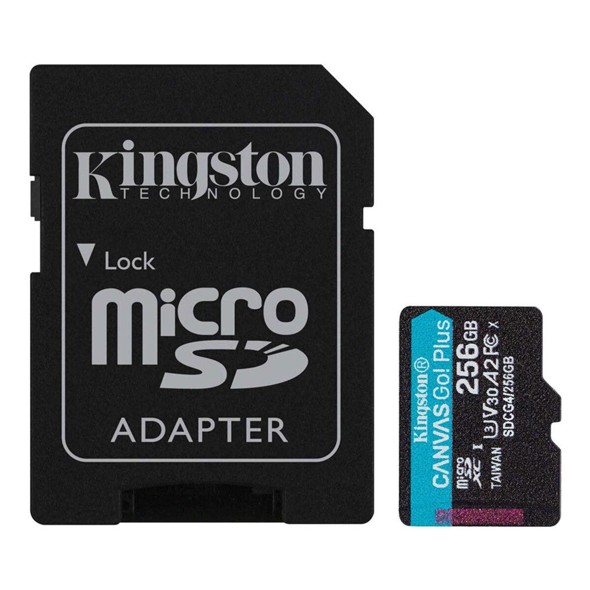 Карта памяти Kingston Canvas Go! Plus 256 GB microSDXC UHS-1 U3 class 10 A2 V30 R200MB/s W-160MB/s Adapter SD (SDCG4/256GB) - фото 1 Карта памяти Kingston Canvas Go! Plus 256 GB microSDXC UHS-1 U3 class 10 A2 V30 R200MB/s W-160MB/s Adapter SD (SDCG4/256GB) - фото 1