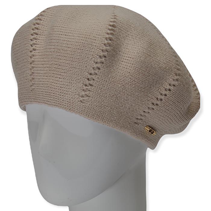 Берет женский Lirus Ариэль из шерсти двойной с узором Светлый лен