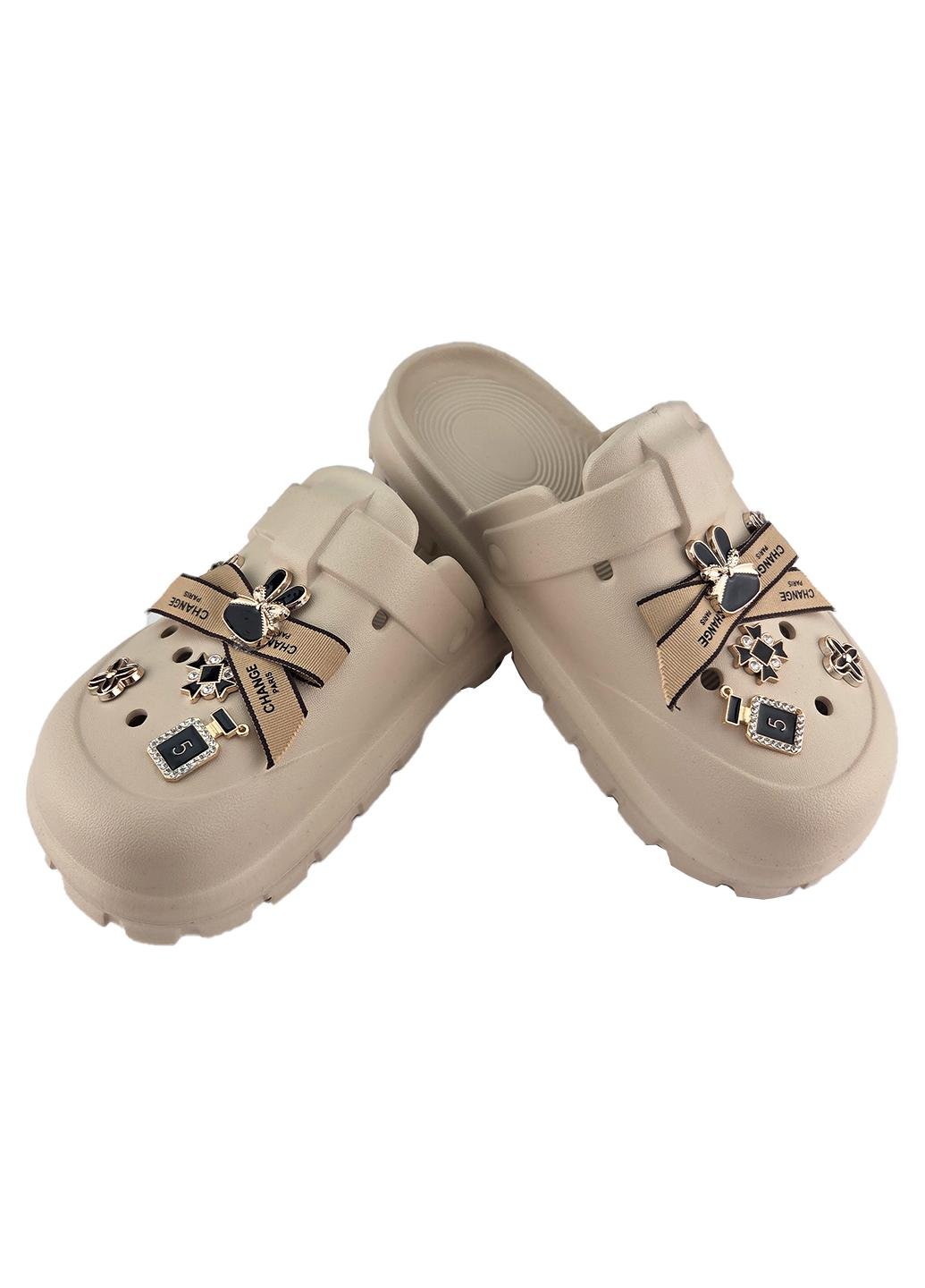 Кроксы женские с джибитсами р. 38/39 24 см Бежевый (MY3090/1)