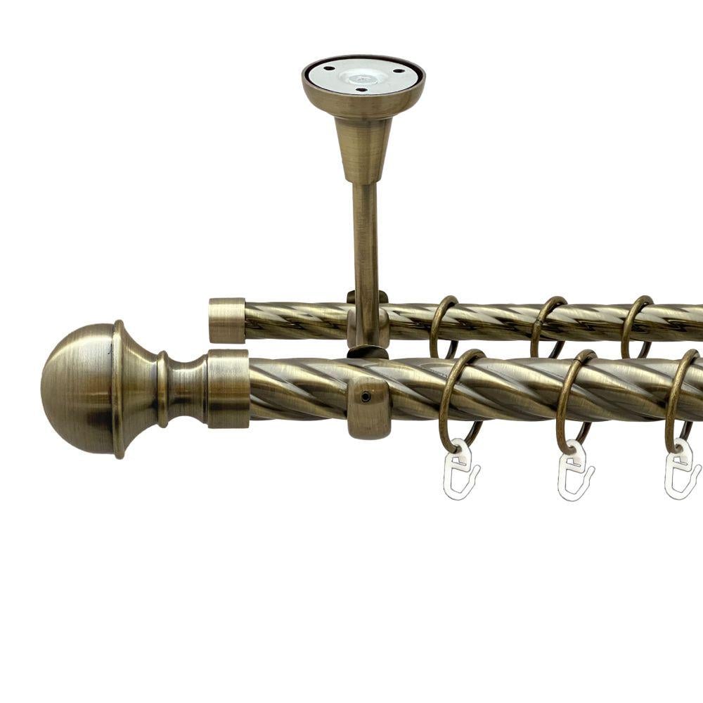 Карниз металлический Orvit Бостон двухрядный открытый к потолку/скрученная труба/кольцо металлическое Антик 25/16 мм 160 см (00-00018962)