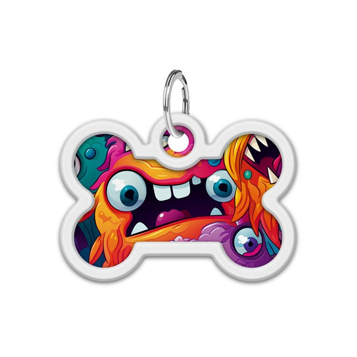 Адресник металевий для собак і котів Waudog Smart ID Зубасті монстри з QR паспортом кістка 40х28 мм (231-4048 Col)