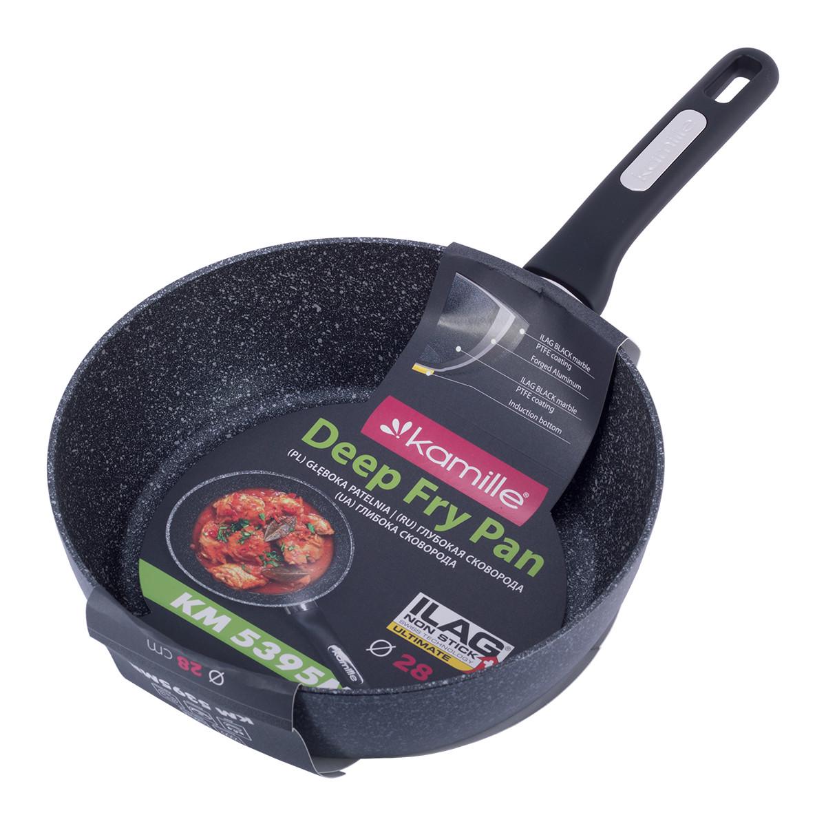 Сотейник с антипригарным покрытием черный мрамор из алюминия Kamille для индукции и газа 28 см