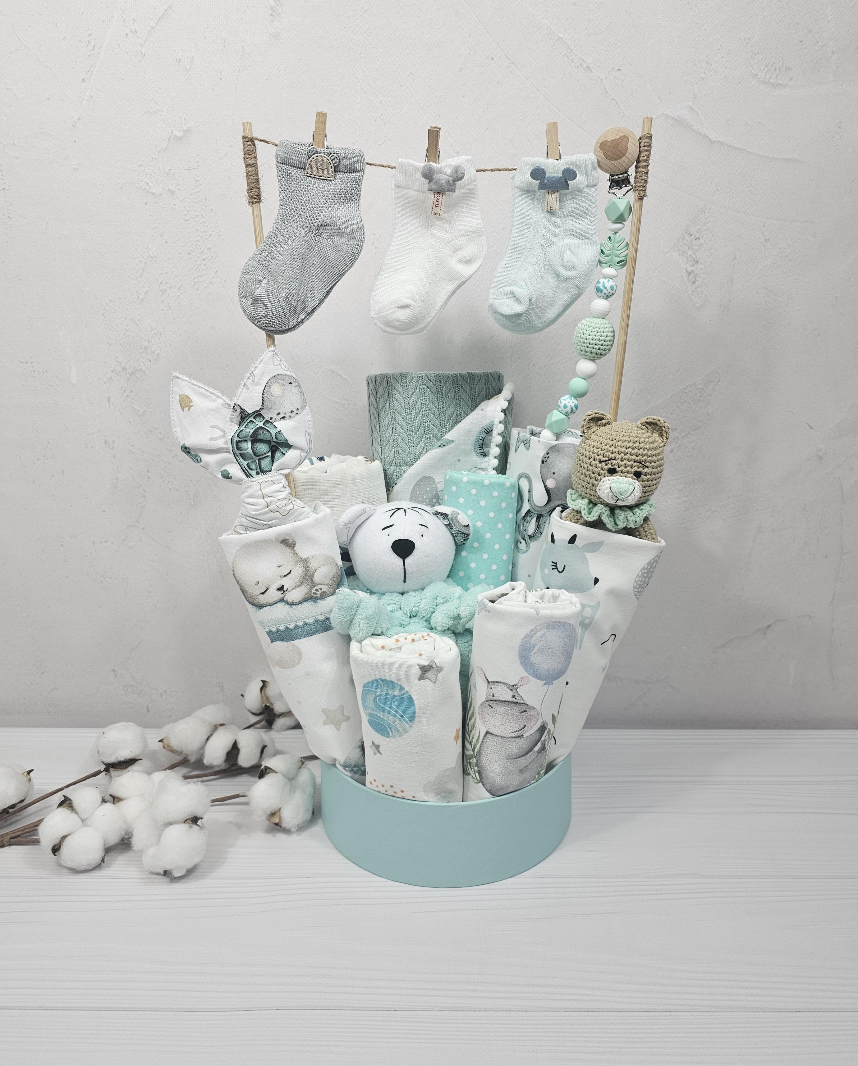 Букет подарок для младенцев a.l.babybox Морские обитатели с пледом/пеленками и аксессуарами (BU 34247525)