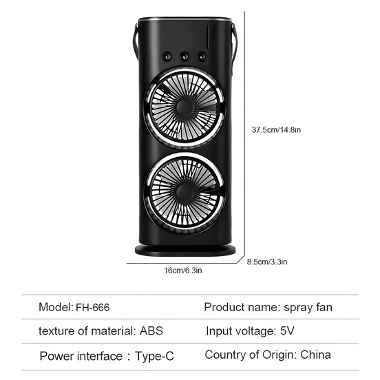 Вентилятор с водой от USB Fan FH-666 LED подсветка 3 скорости Черный - фото 2
