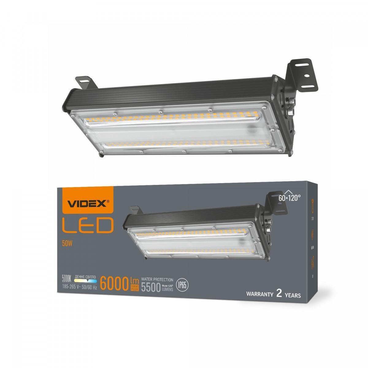 LED світильник висотний лінійний VIDEX 50W 5000K 220V Чорний VL-HB022-0505B