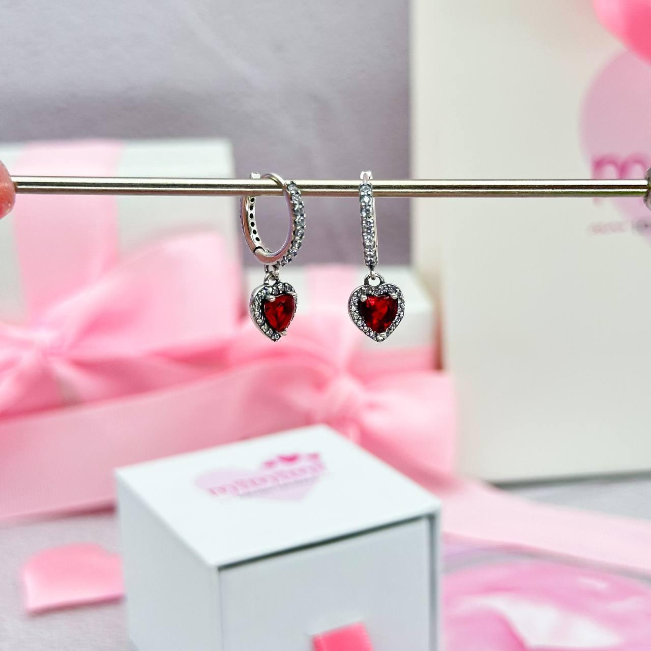 Сережки Серця з цирконами Червоний (П4К-silver-033-00099)