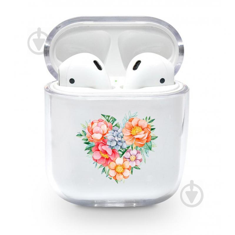 Прозрачный силиконовый чехол Apple AirPods с рисунком - Flower heart (KAP1130)