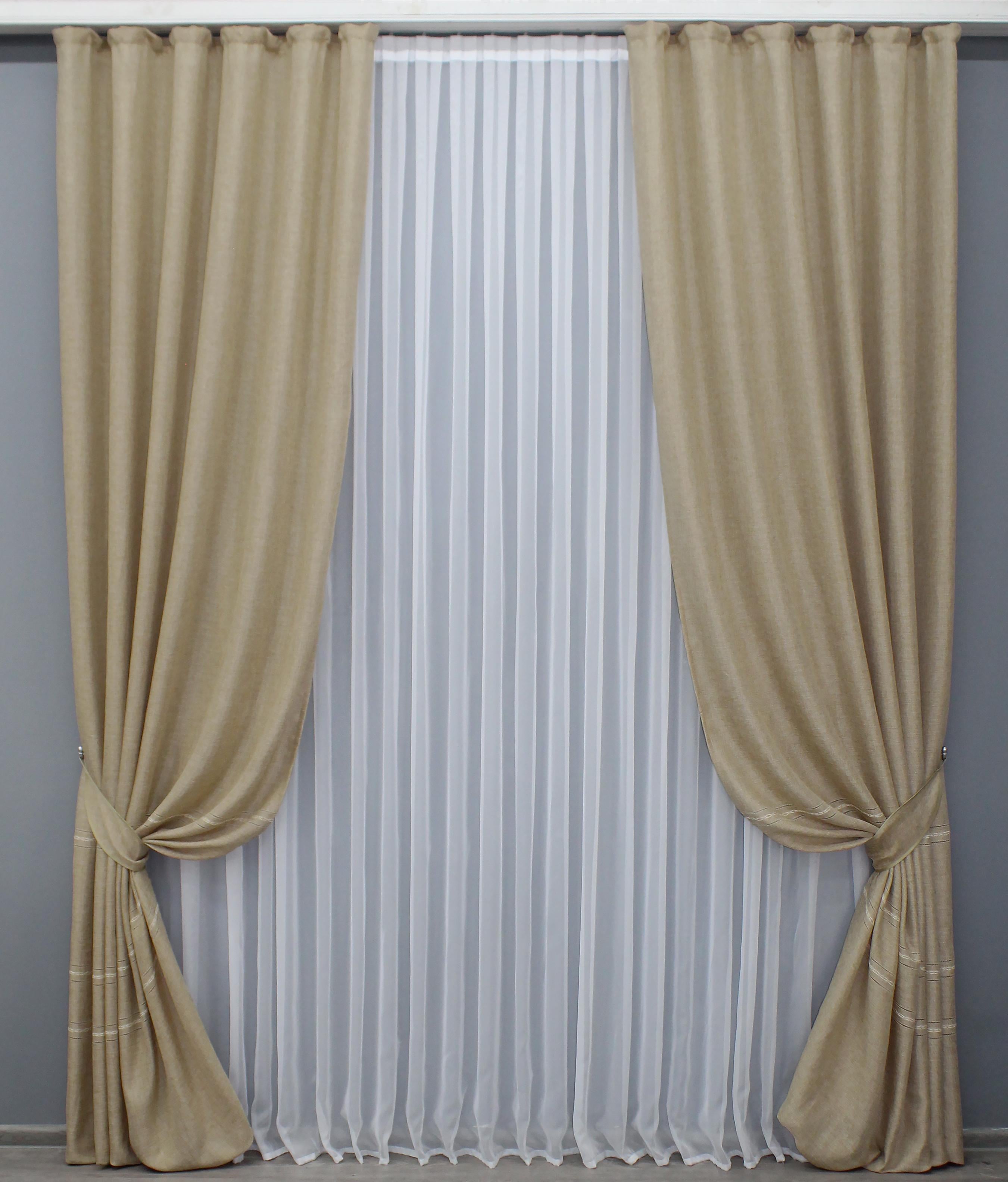 Комплект готовых штор VR-Textil Лен Кружево № 1403ш 150х285 см 2 шт. Бежевый (33-0276)