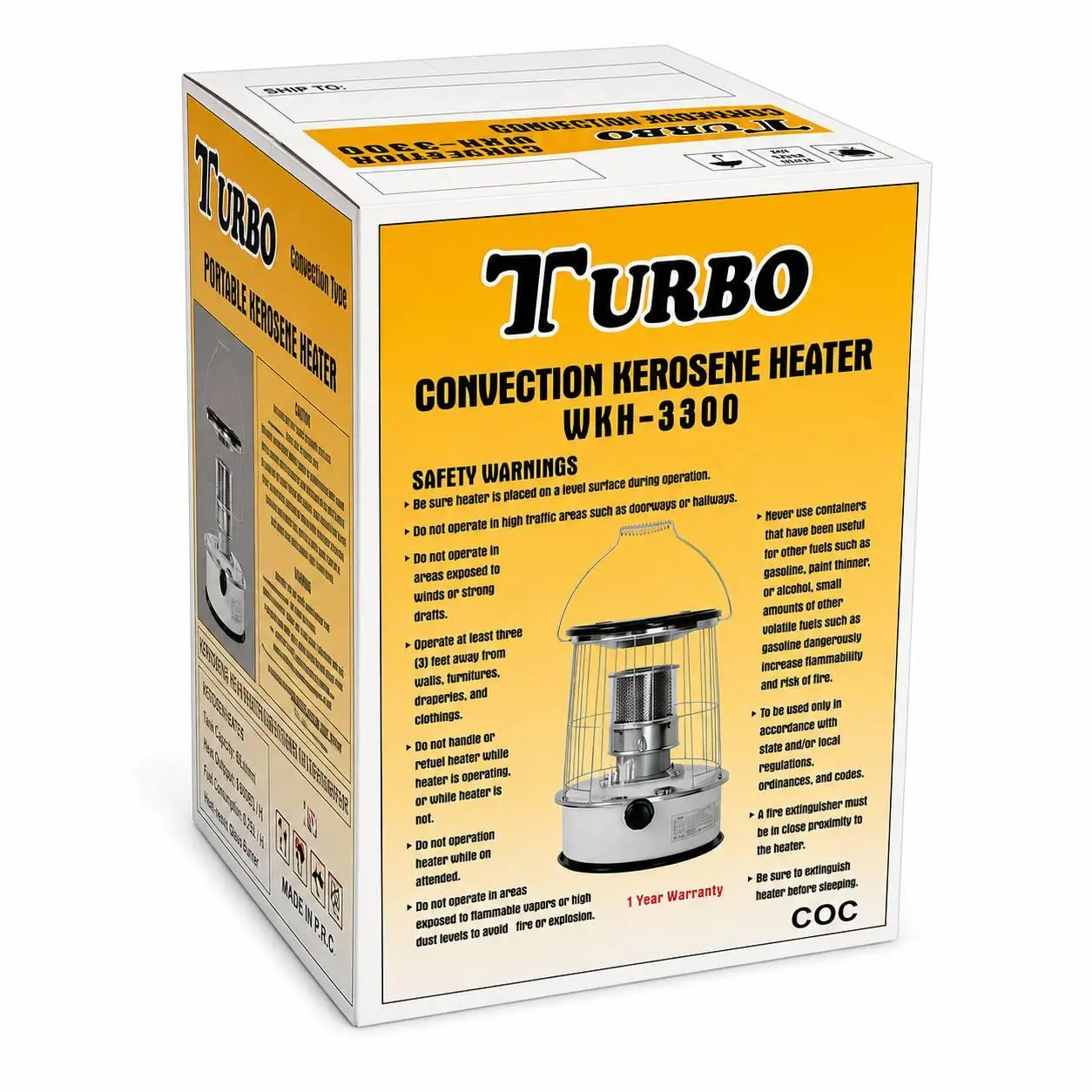 Обогреватель переносной керосиновый Turbo WKH-3300 с топливным баком 6 л для автономного отопления (M1155) - фото 6