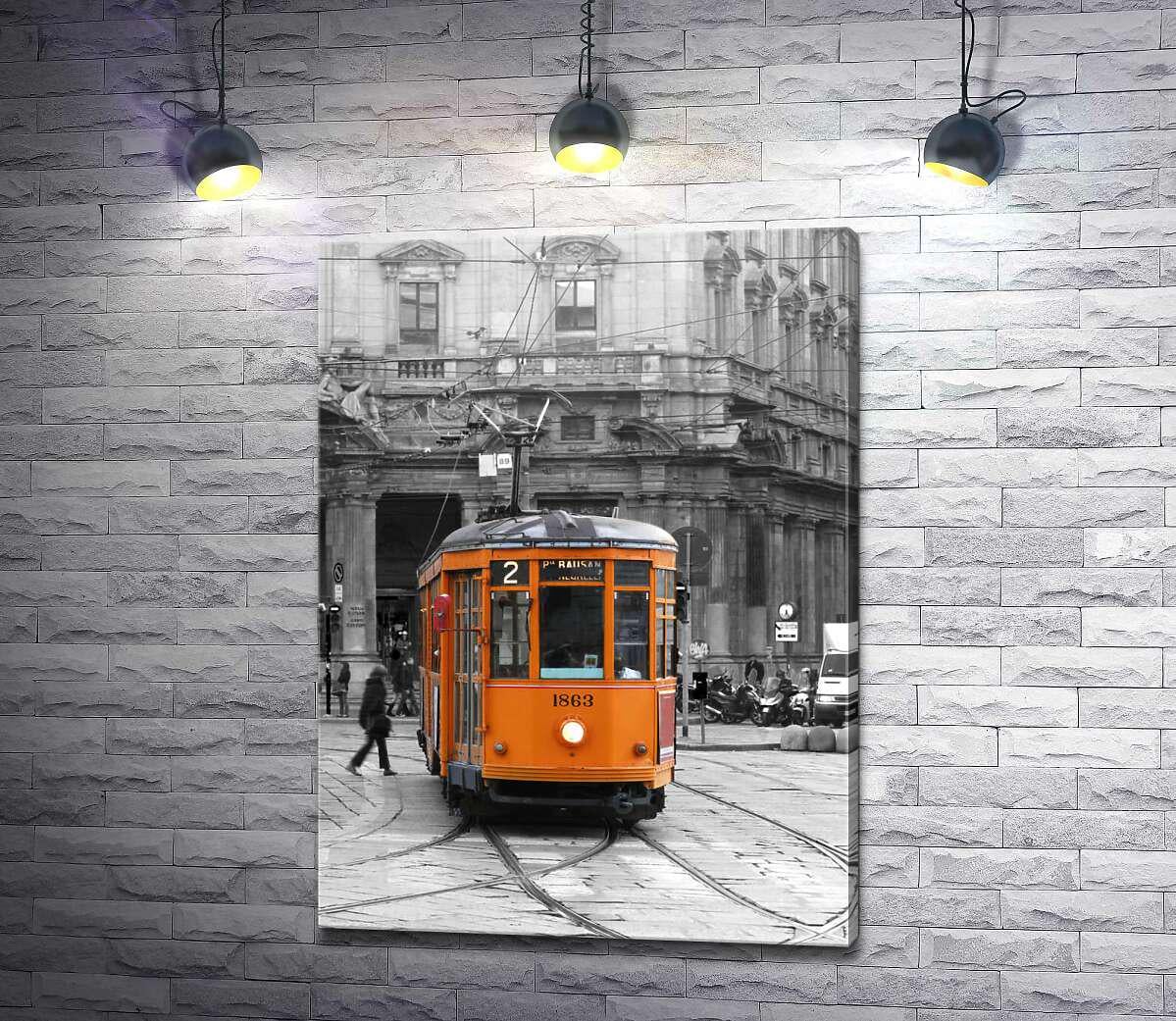Картина ArtPoster Оранжевый трамвай на старинной улице 95x130 см Модуль №1 (004409)