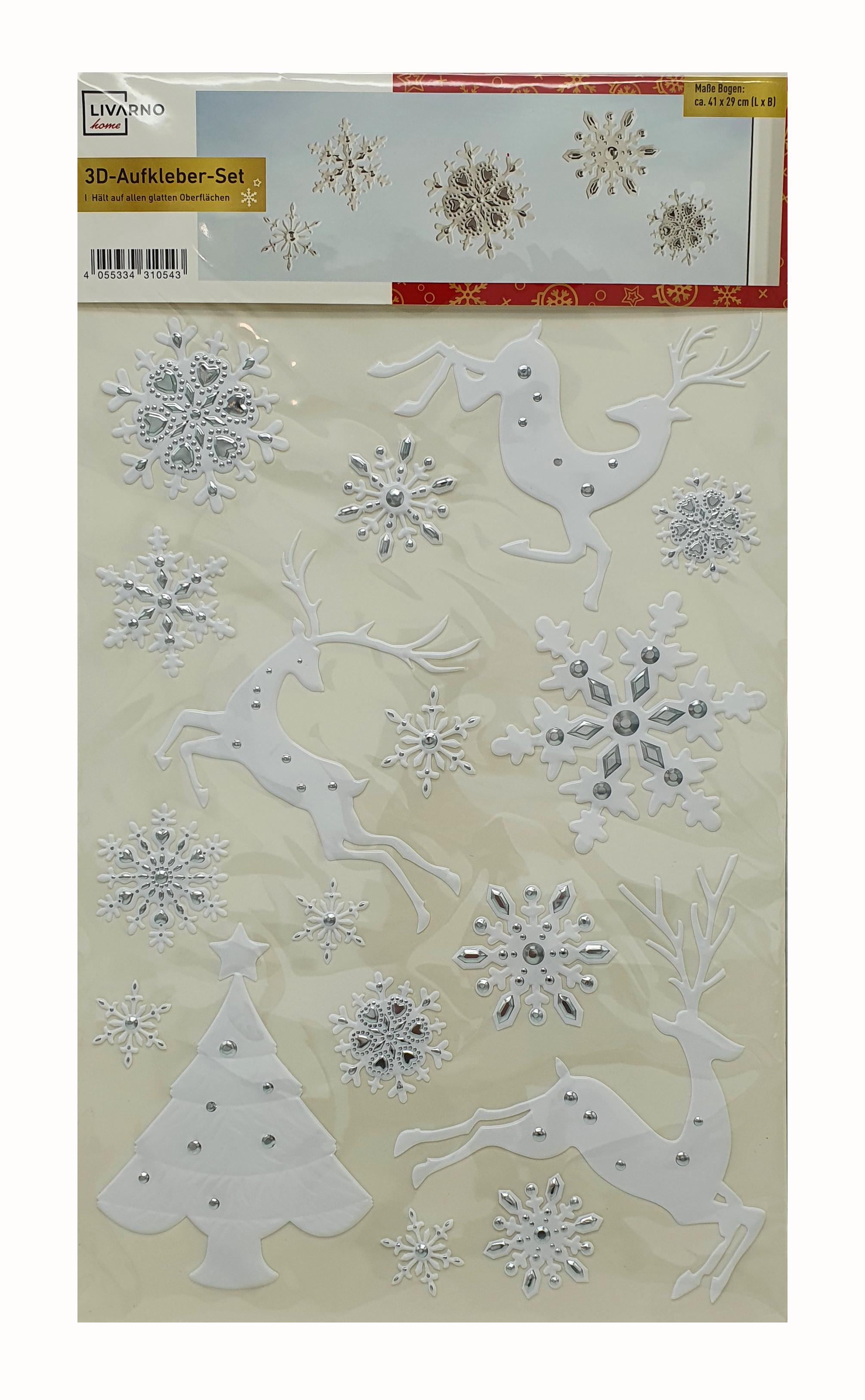 Новогодние 3D наклейки на окна многоразовые Livarno Home 17 шт. 50х30 см (N1-00451)