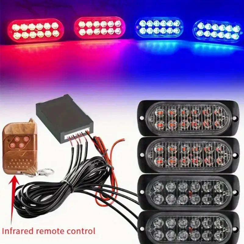 Стробоскоп з пультом керування 12 LED 12-24V 4 шт. Червоно-синій (4283) - фото 2 Стробоскоп з пультом керування 12 LED 12-24V 4 шт. Червоно-синій (4283) - фото 2