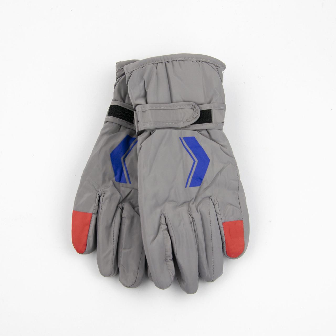 Перчатки болоневые подростковые лыжные с мехом на липучке 10-12 лет Серый (23-12-68)