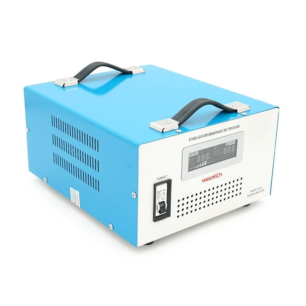 Стабілізатор напруги Westech MSER 5000 VA-V2/3750W однофазний сервопривід монтажу підлоги LED дисплей діапазон 130-260V AC230±3% 2хShuko