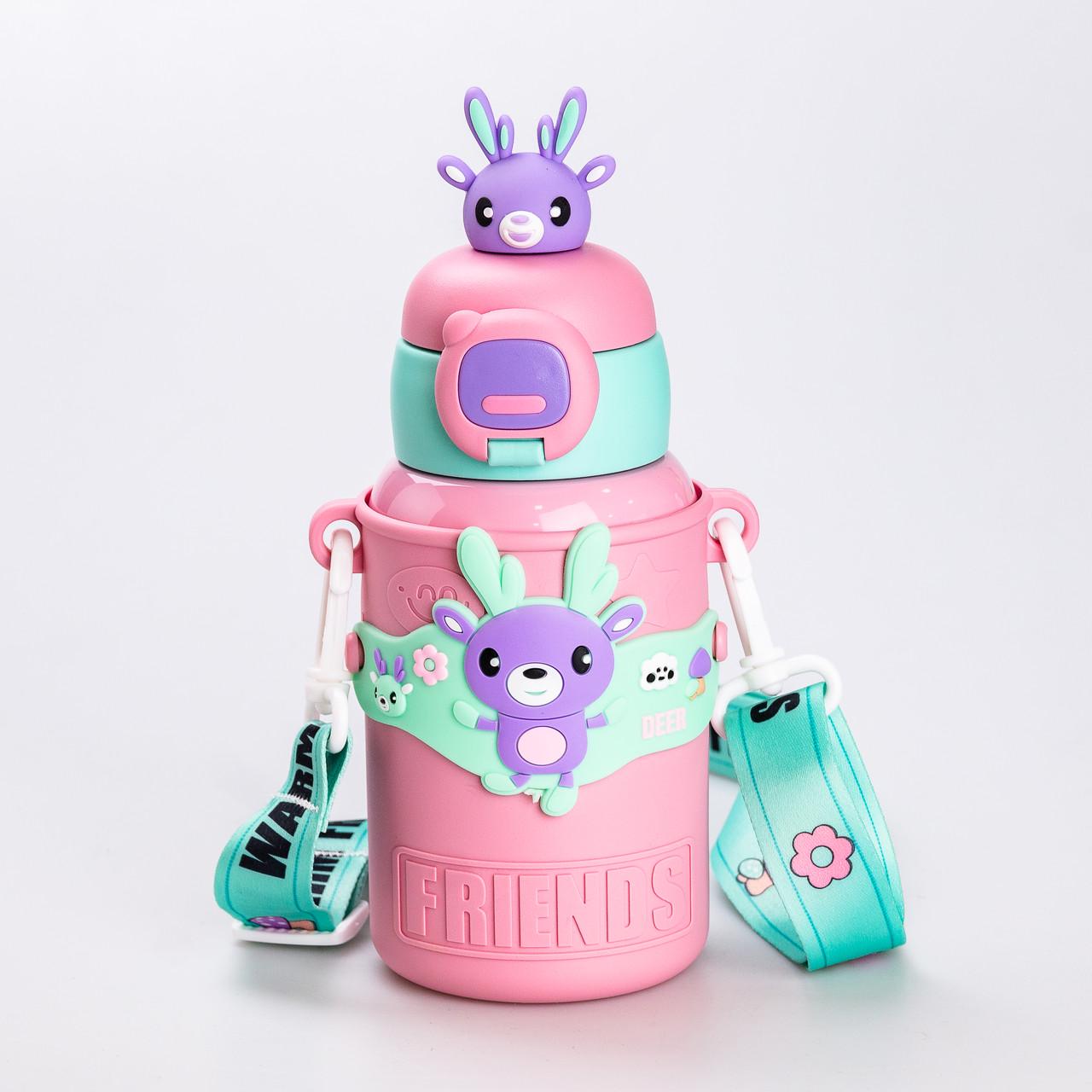 Термос с трубочкой для детей с силиконовым чехлом с ремешком 450 мл Розовый (4478) Термос с трубочкой для детей с силиконовым чехлом с ремешком 450 мл Розовый (4478)