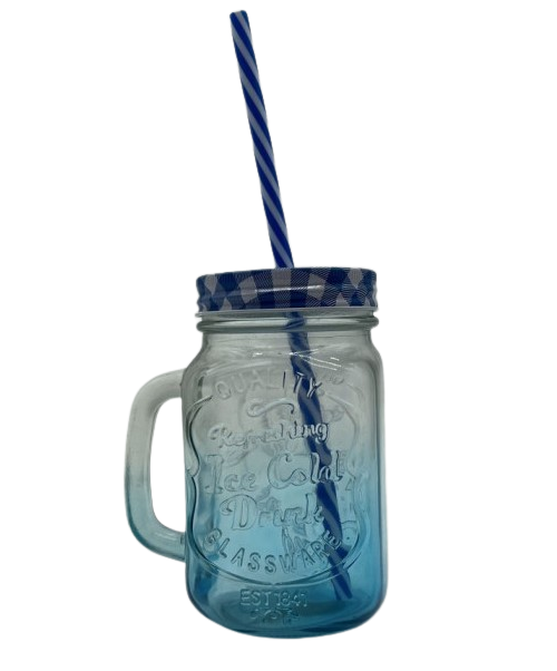 Чашка-банка с трубочкой Stenson R29809 450 мл Blue