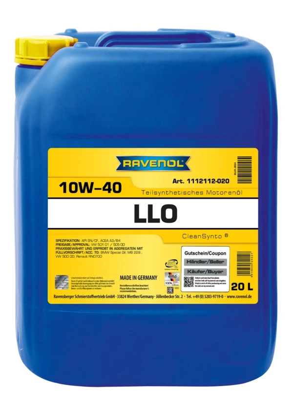 Моторное масло RAVENOL LLO 10W-40 полусинтетика 20 л (1112112-020)