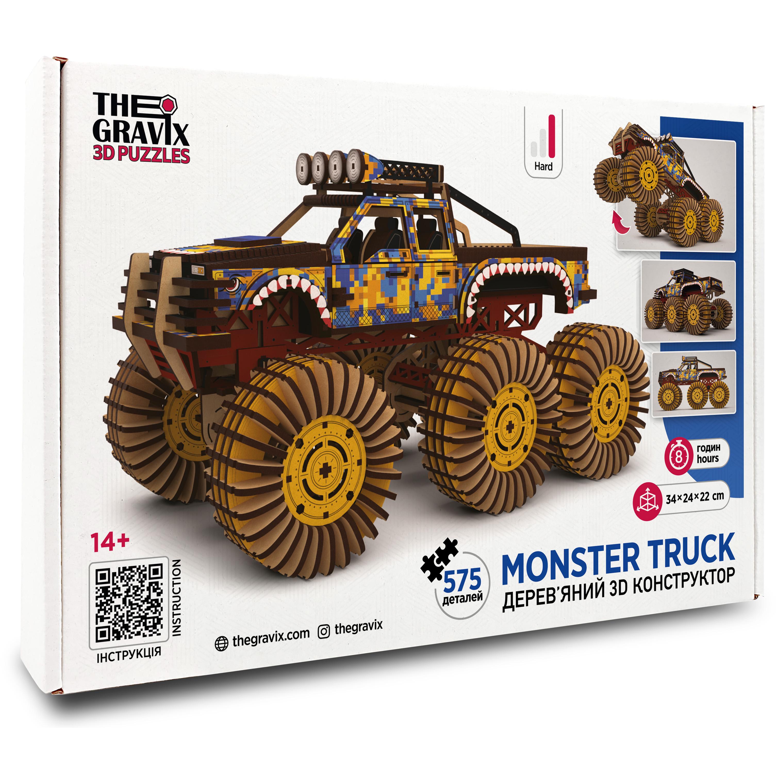 Конструктор 3D дерев'яний Thegravix Monster Truck 575 шт. Жовто-Синій (03946) - фото 1