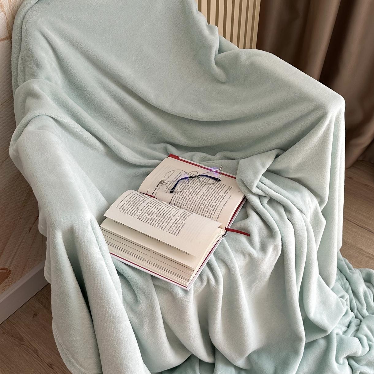 Плед Фланель велсофт двоспальний 180х220 см Ментоловий