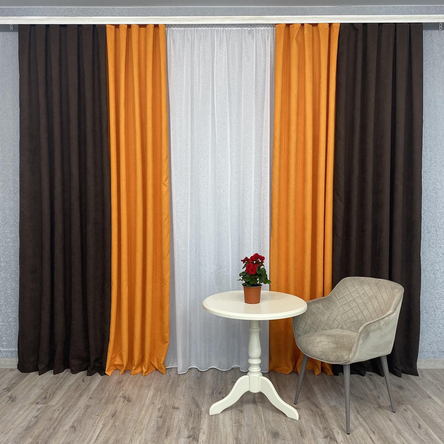 Шторы микровелюр TG Home Дуэт №450 1,50х2,70 м Шоколадно-оранжевый (450-217/207)