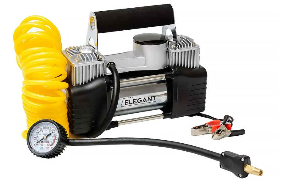 Компресор автомобільний Elegant Force Maxi 2 циліндра 300 W/10 атм/90 л/14А/7,5 м шланг спиральний/манометр/сумка (100 090)