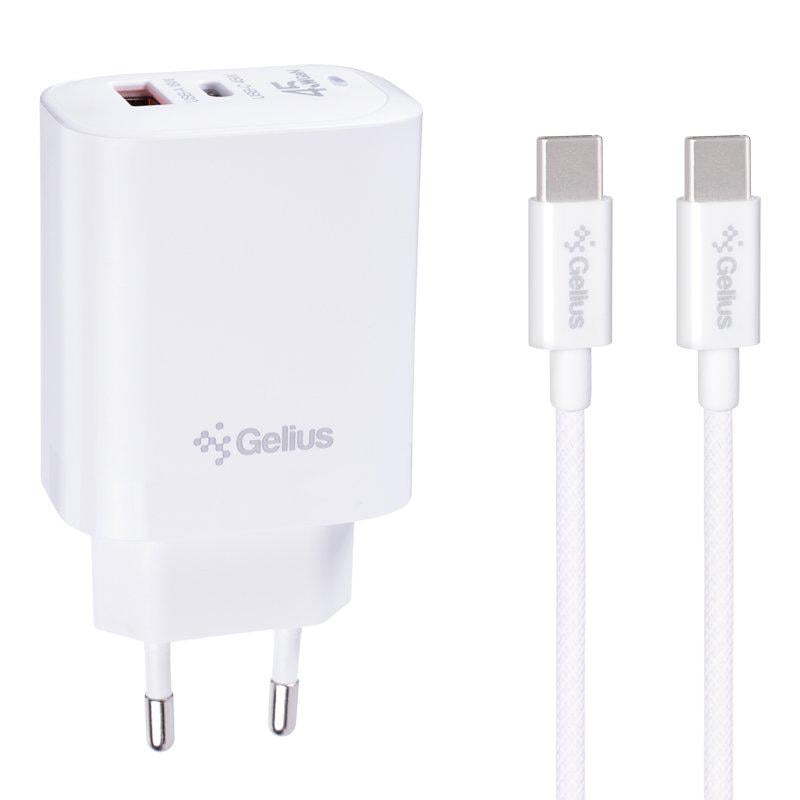 Зарядний пристрій мережевий Gelius Stratus GP-HC068 45W 1Type-C+1USB-A з кабелем GP-UCN010 Type-C to Type-C 1,2 м (102013)