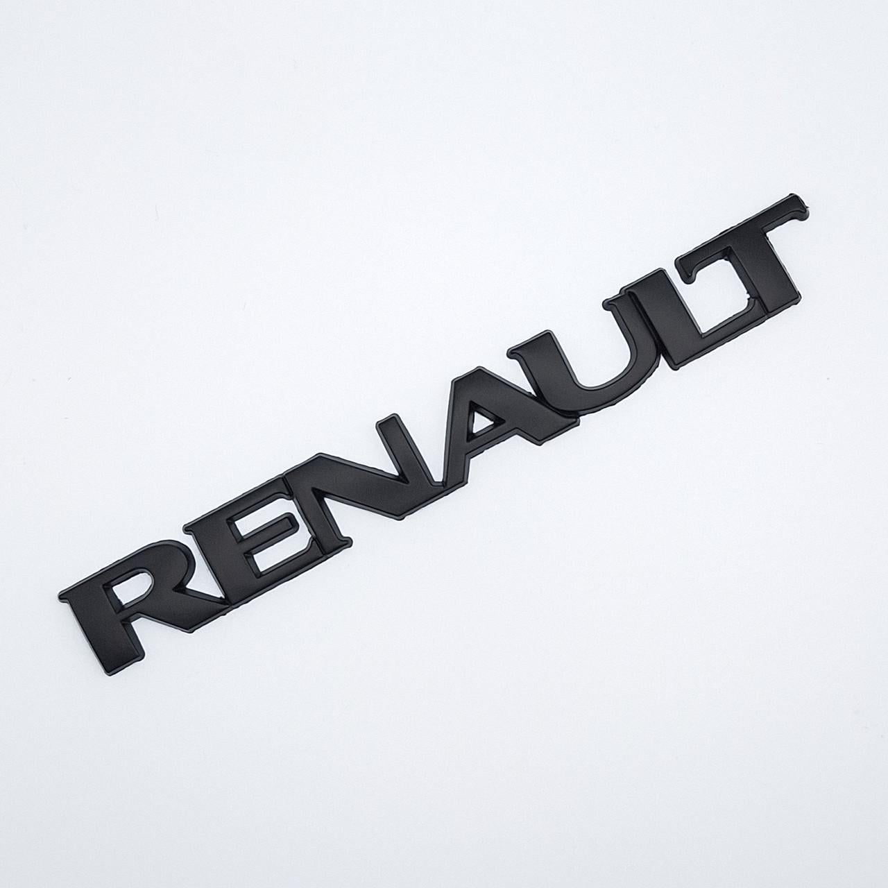 Эмблема надпись Renault на багажник металл 14х2 см Черный матовый (2073685986)