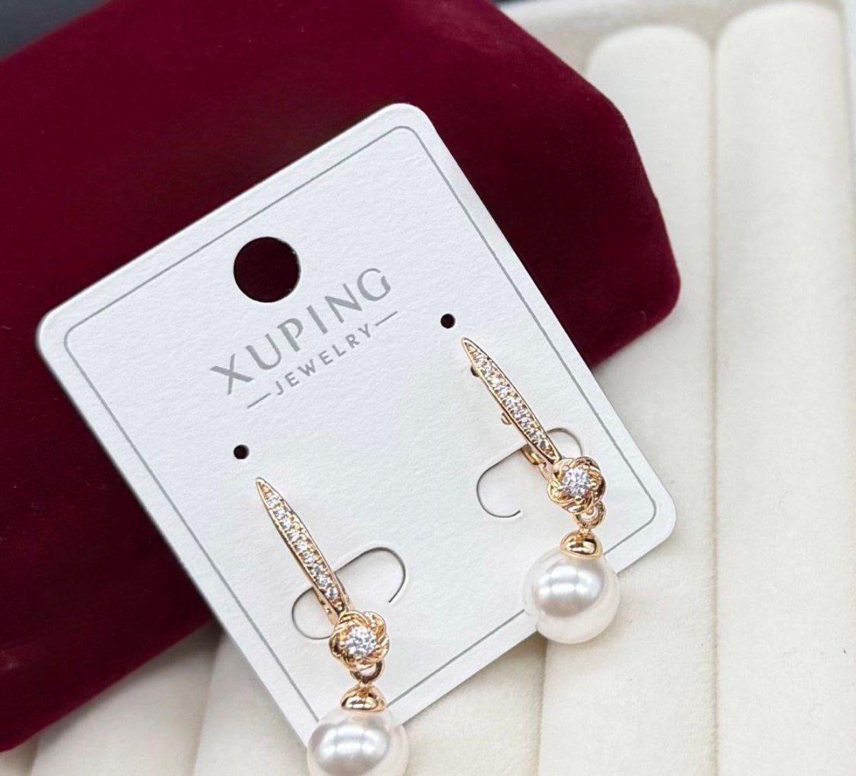 Изысканные серьги с жемчугом сережки гипоаллергенные Xuping подвесные серьги женские из бусин с камнями висюльки