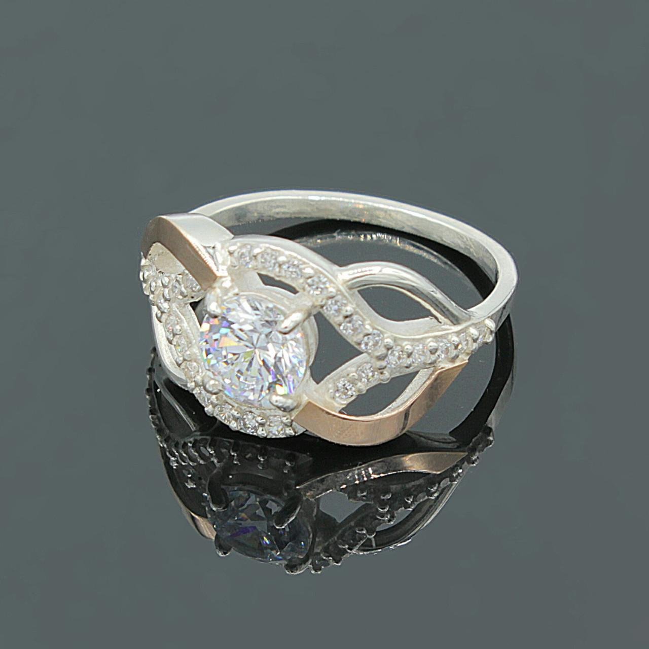 Серебряное кольцо Diva Грация с золотыми вставками размер 17,5 (004к175)