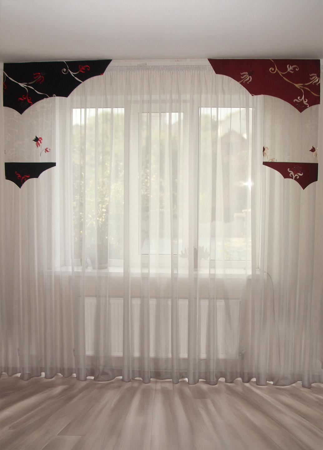 Ламбрекен жесткий Firanka Каскад 1 м 80 см Бордовый с черным (121_3ж)