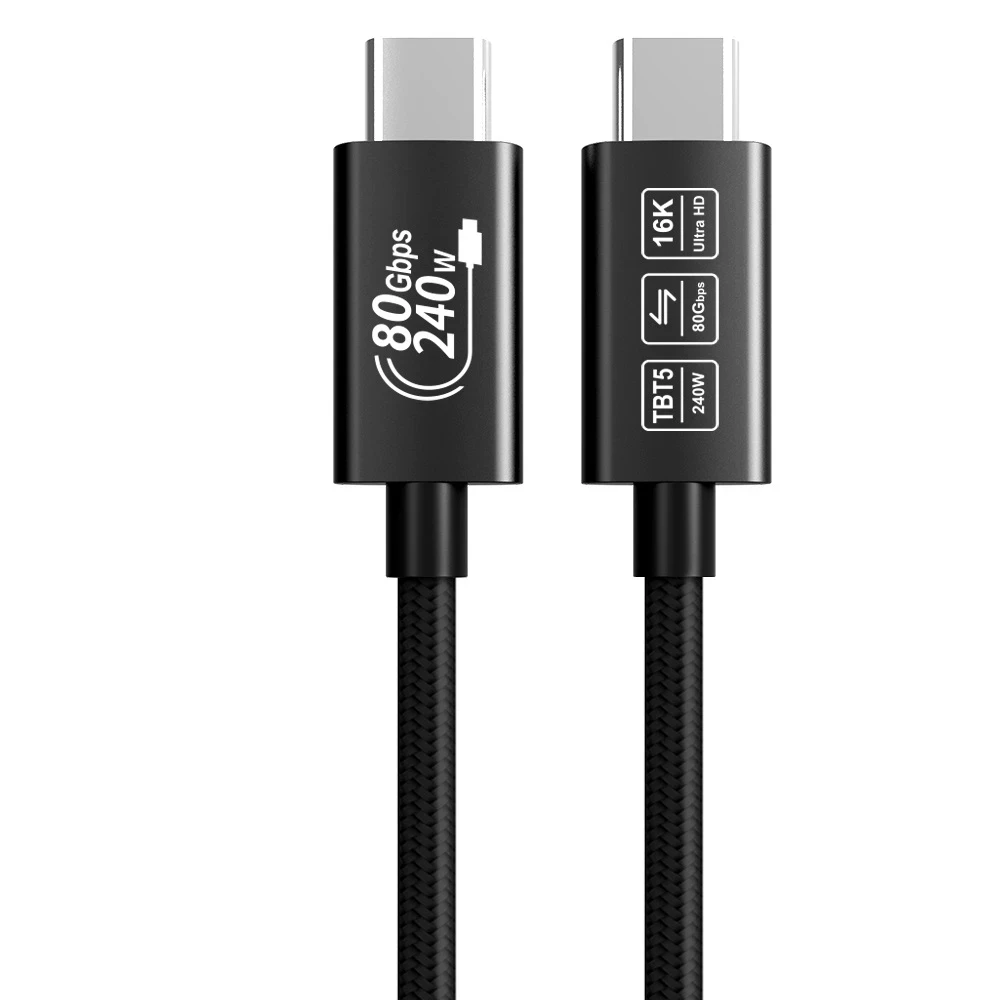 Кабель Folem Thunderbolt 5 Type-C TBT5 USB PD 240W 1 м Черный (25044133)