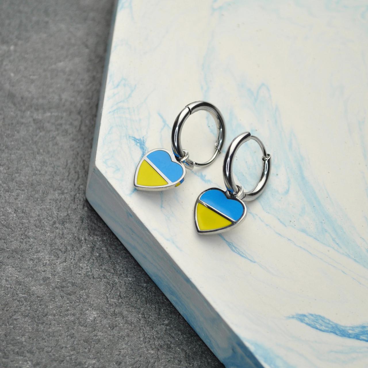 Сережки-кольца Сердечки Украина медицинская сталь родий (x005)