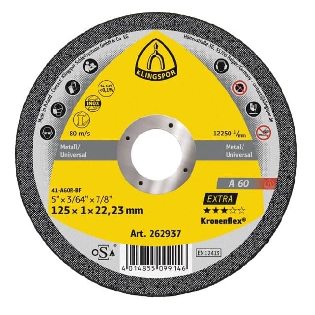 Круг відрізний по металу Klingspor EXTRA 262937 125х1 мм A60 (262937)