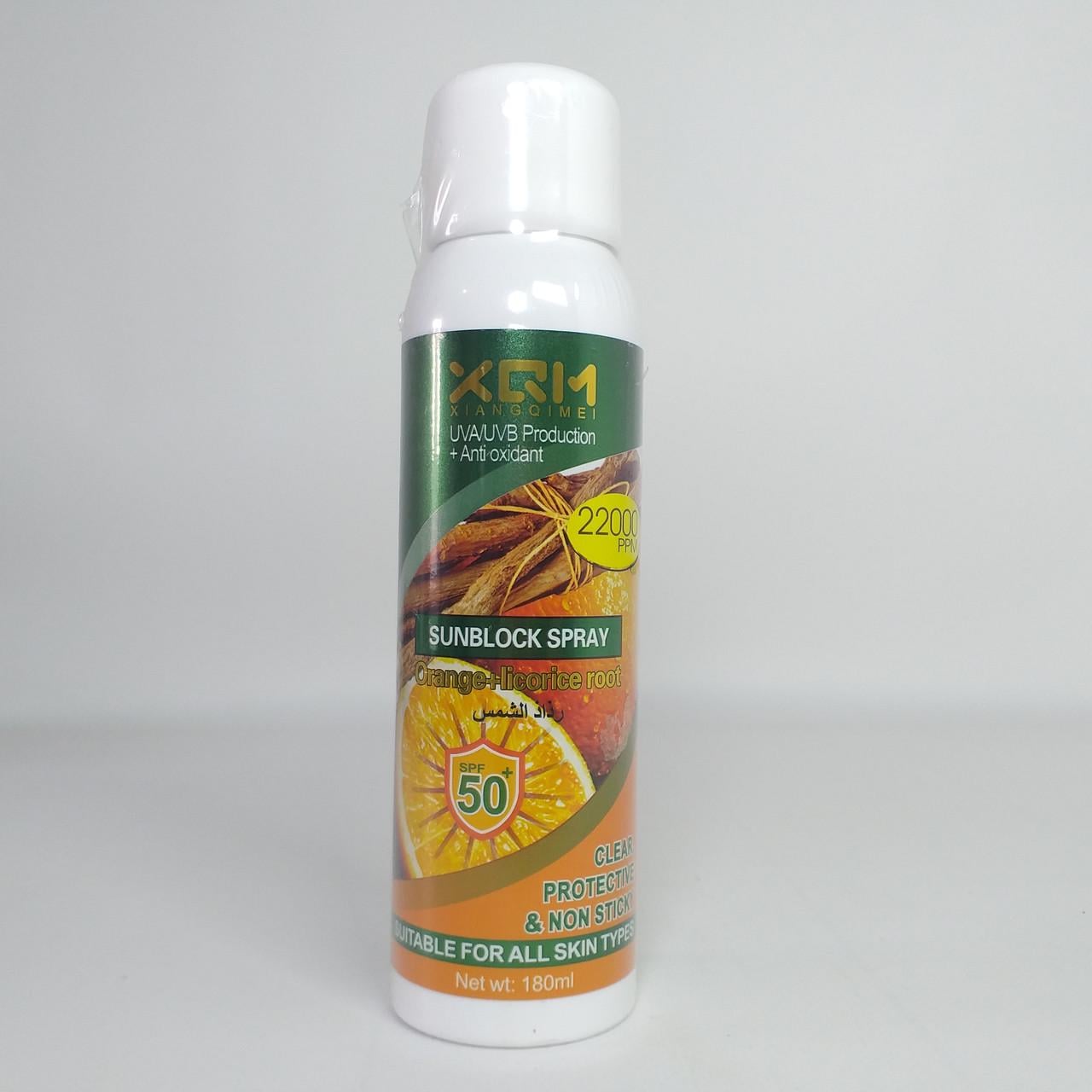 Спрей солнцезащитный XQM Sunblock Spray Orange+licorice root SPF 50+ 180 мл (X-1842) Спрей солнцезащитный XQM Sunblock Spray Orange+licorice root SPF 50+ 180 мл (X-1842)