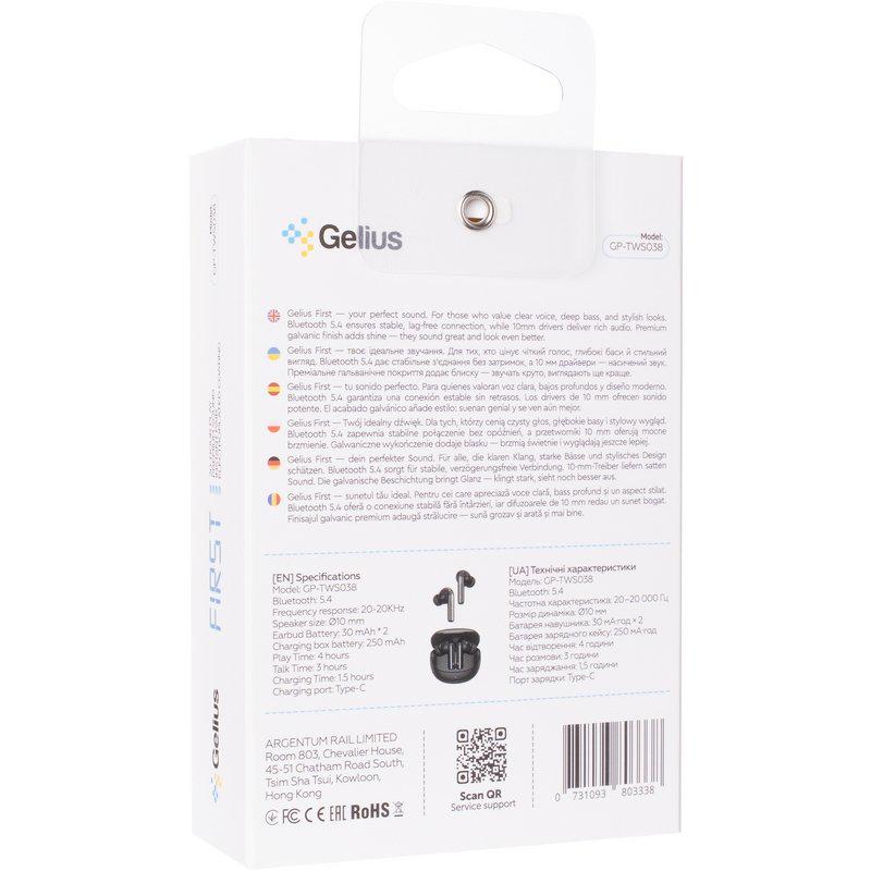 Наушники беспроводные Gelius First GP-TWS038 TWS Black (1014080) - фото 3 Наушники беспроводные Gelius First GP-TWS038 TWS Black (1014080) - фото 3