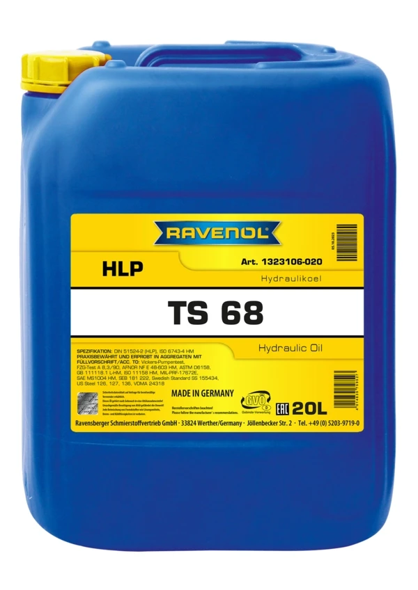 Гидравлическое масло RAVENOL Hydraulikoel TS 68 минеральное 20 л (1323106-020)
