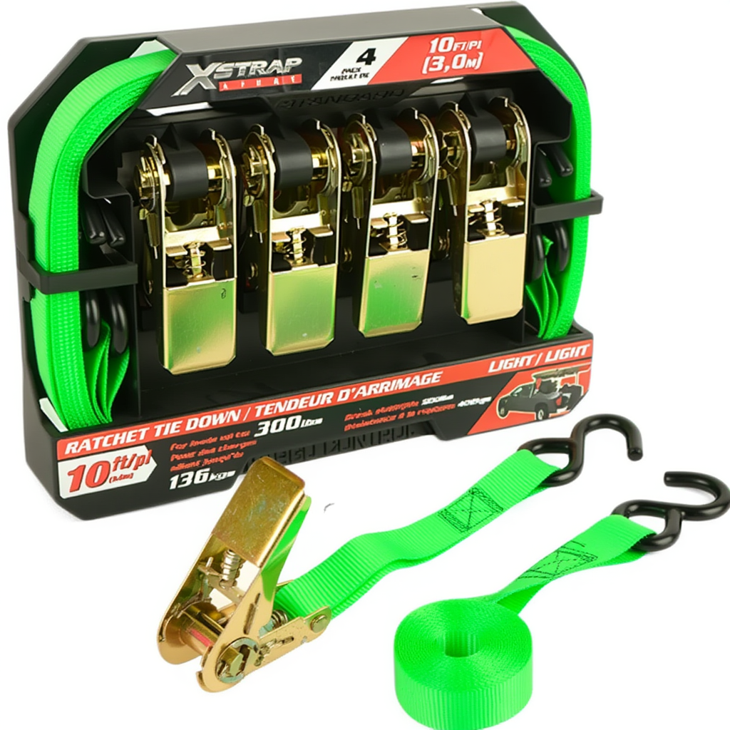 Набор стяжных ремней с храповым механизмом для крепления груза стропы с погрузкой 136 кг 4 шт. 25 мм х 3 м