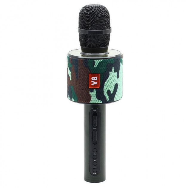 Беспроводной портативный Bluetooth микрофон караоке с чехлом FanMusic V8 хаки (410 V)