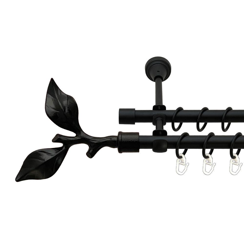 Карниз Orvit Листок Троянди металевий дворядний відкритий гладка труба кільце металеве 16/16 мм 200 см Чорний Оксамит (00-00021010) - фото 1