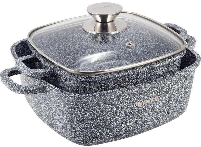 Набор квадратных кастрюль Ofenbach Snow Marble с двумя прихватками 2,3/4,4 л - фото 3