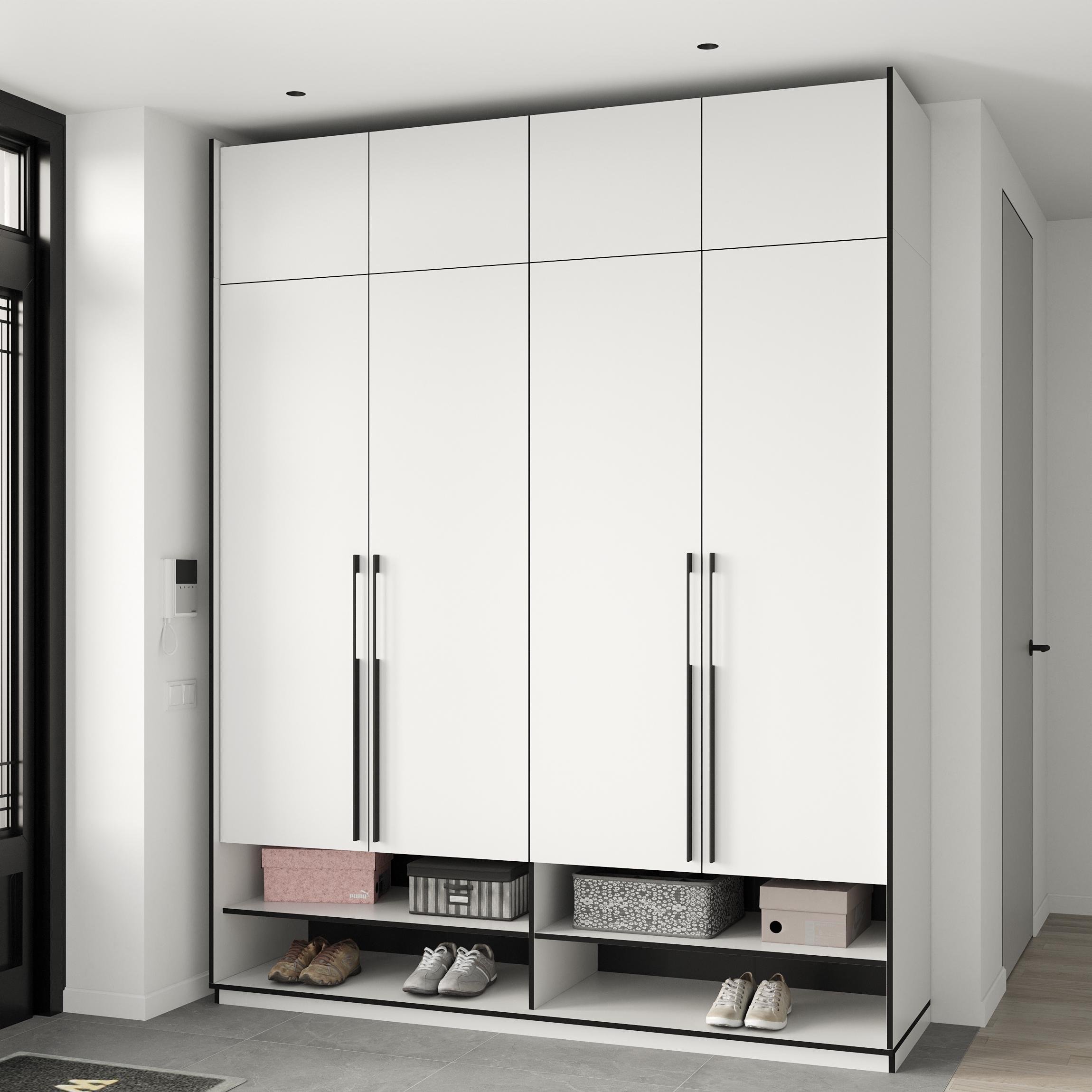 Шафа в передпокій розпашна чотиридверна зі штангою для одягу та антресолью 1969х2500х570 мм Білий (mr-9a-wh) - фото 1 Шафа в передпокій розпашна чотиридверна зі штангою для одягу та антресолью 1969х2500х570 мм Білий (mr-9a-wh) - фото 1