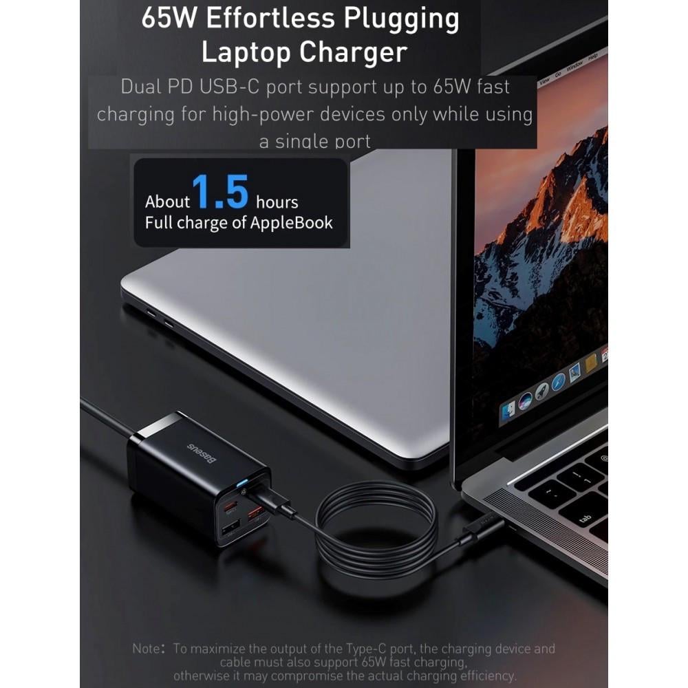 Зарядний пристрій мережевий BASEUS GaN3 Pro Desktop Fast Charger 2 Type-C/2 USB 65W Black (25397400) - фото 5 Зарядний пристрій мережевий BASEUS GaN3 Pro Desktop Fast Charger 2 Type-C/2 USB 65W Black (25397400) - фото 5