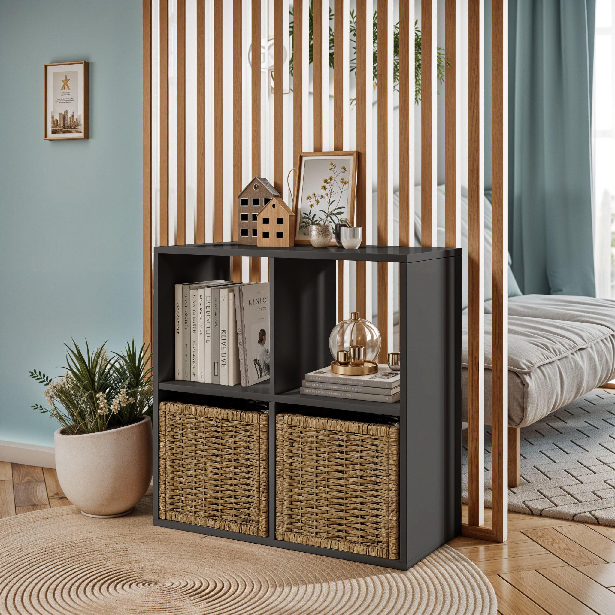 Стеллаж для книг и декора на 4 ячейки P-15 720х290х726 мм Антрацит