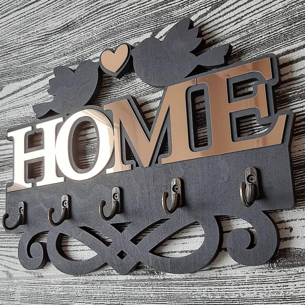 Ключница настенная деревянная HouseWood HOME Черно-золотой глянцевый