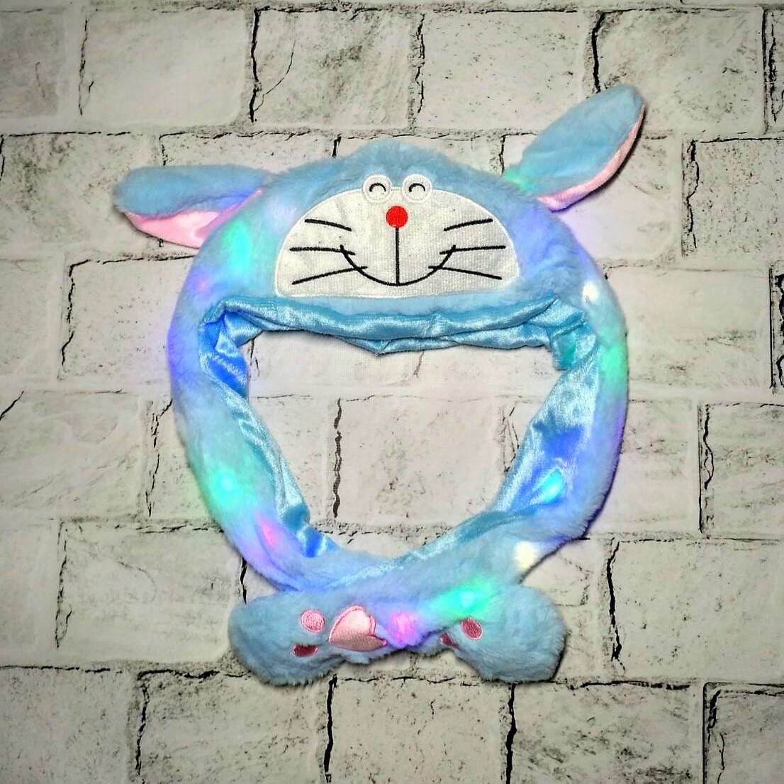 Шапка кигуруми Котик светящаяся с ушками Голубой (FQ-21-41-3)