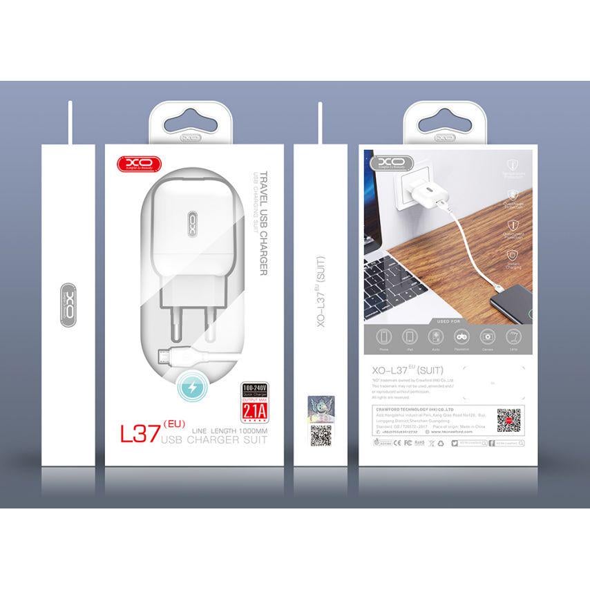 Сетевое зарядное устройство 2в1 Xo L37 1USB/2.1A и Data Cable USB to Type-C White - фото 2