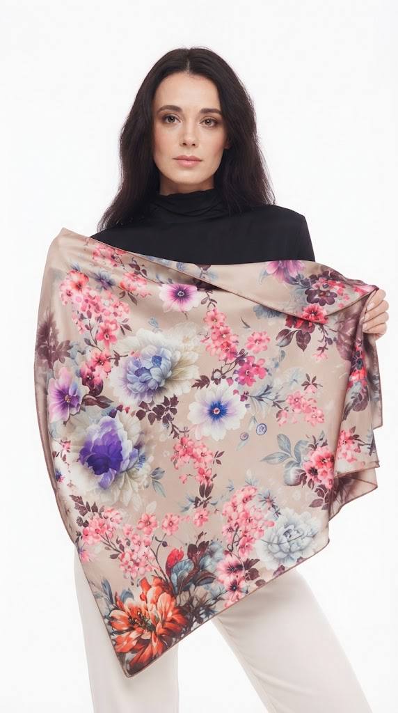 Хустка шовкова My Scarf Квітка кохання з натуральним коралом 90х90 см (39115200) Хустка шовкова My Scarf Квітка кохання з натуральним коралом 90х90 см (39115200)