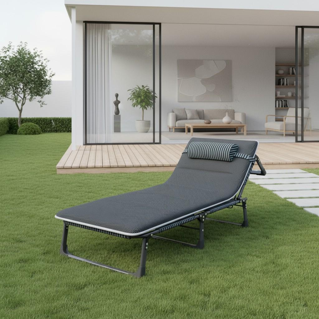 Шезлонг садовий WCG FB-S02-PM з подушкою/матрацом Чорний (FB-S02-PM 1)