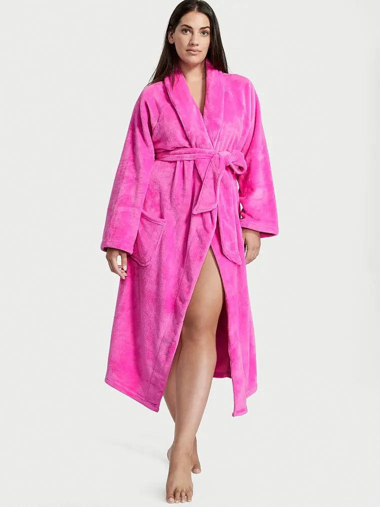 Халат жіночий Victoria's Secret Logo Long Cozy Robe плюшевий M/L Рожевий (17648636)