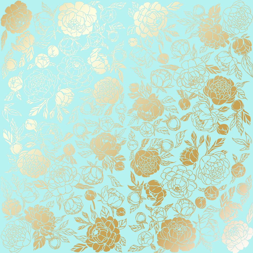 Лист бумаги односторонний Golden Peony Passion с фольгированием 30,5х30,5 см Turquoise
